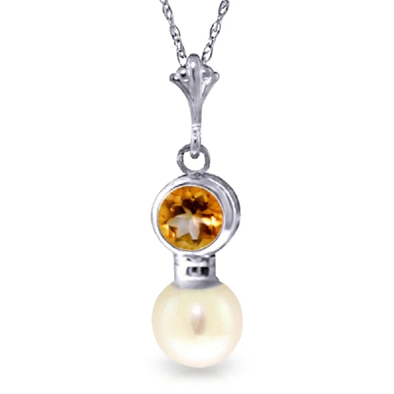 personalized heart-shaped pendant necklace for best friend-1.23 Carat 14K White Gold All of This Citrine Pearl Necklace