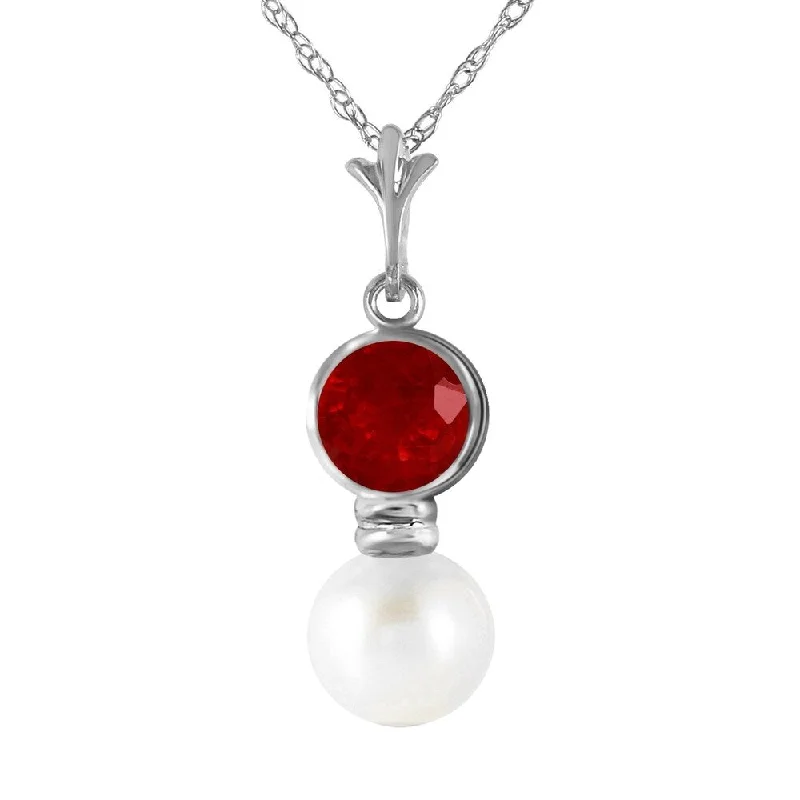 personalized pendant necklace with gemstone charm for men-1.23 Carat 14K White Gold Change Others Ruby Pearl Necklace