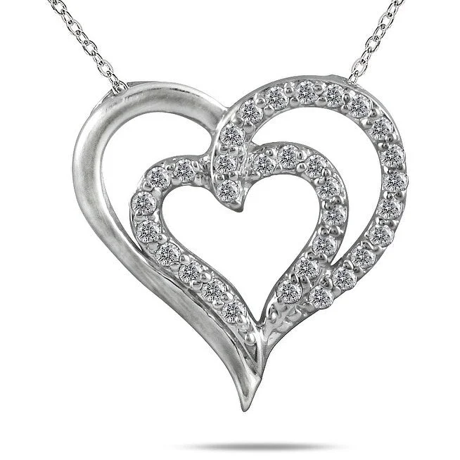 silver crystal heart pendant necklace for couples-1/4 Carat TW Diamond Heart Pendant in 10K White Gold