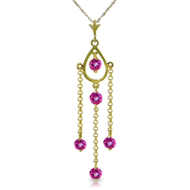 gold pendant necklace with name and birthstone for her-1.5 Carat 14K Gold Pink Lily Pink Topaz Necklace