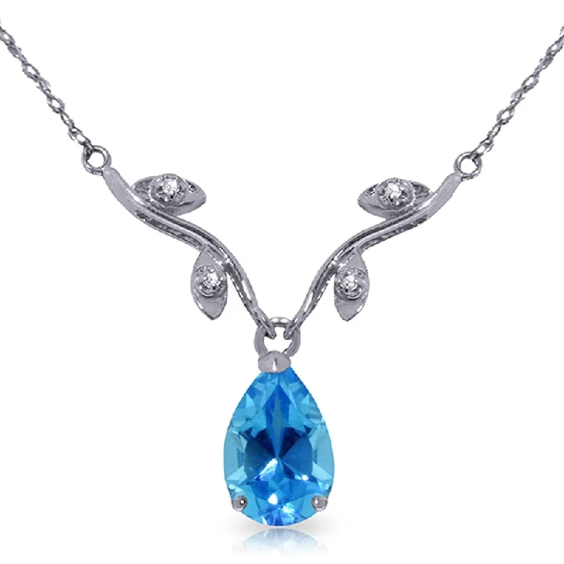 engraved silver pendant necklace with gemstone-1.52 Carat 14K White Gold Port in A Storm Blue Topaz Diamond Necklace