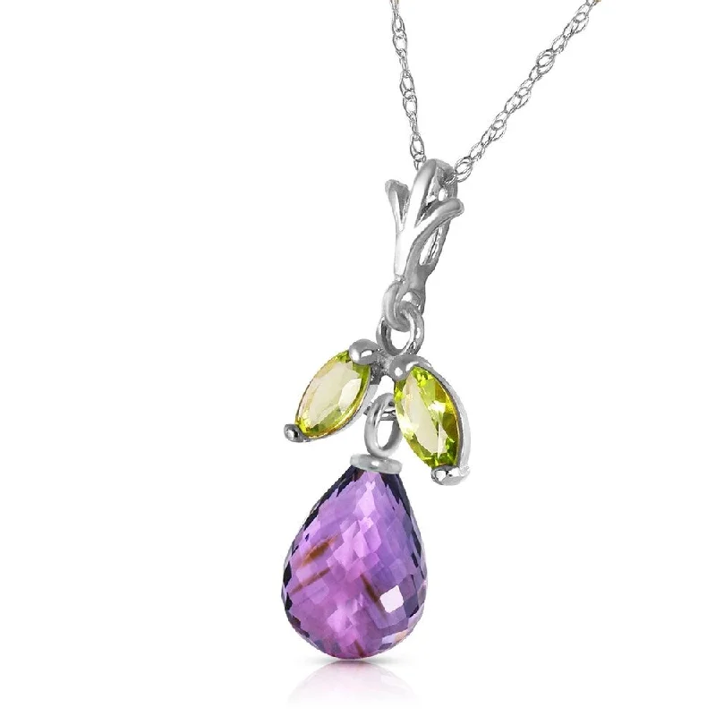 custom letter charm pendant necklace for wedding-1.7 CTW 14K Solid White Gold Show Cheerfulness Amethyst Peridot Necklace