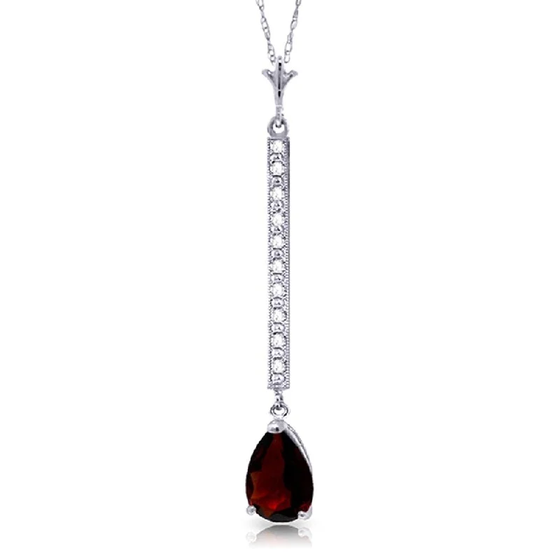 silver heart pendant necklace for bridesmaids-1.8 Carat 14K White Gold Necklace Diamond Garnet