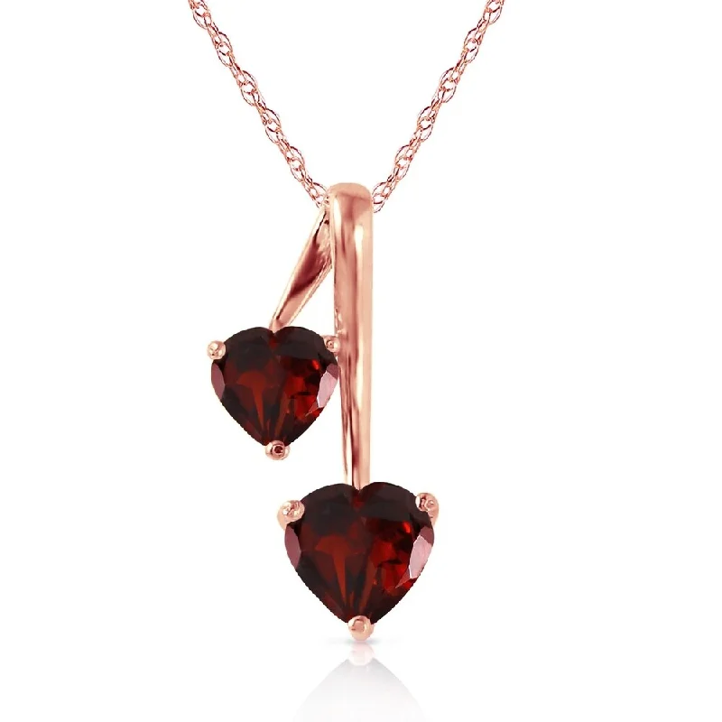 gold pendant necklace with crystal for special occasion-14K Rose Gold Hearts Necklace w/ Natural Garnets