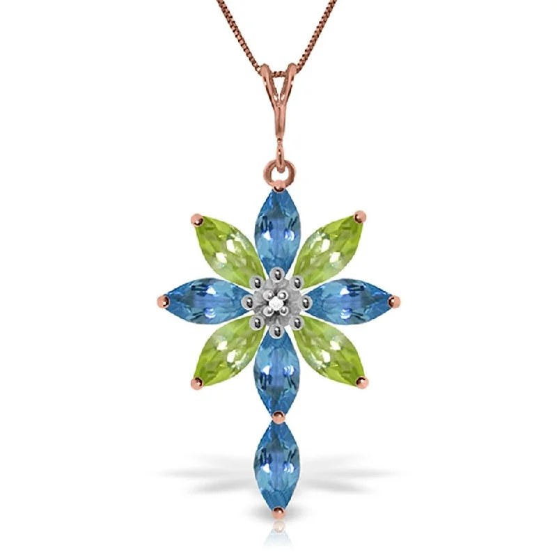 custom photo pendant necklace with engraving for couples-14K Rose Gold Necklace w/ Diamond, Blue Topaz & Peridots