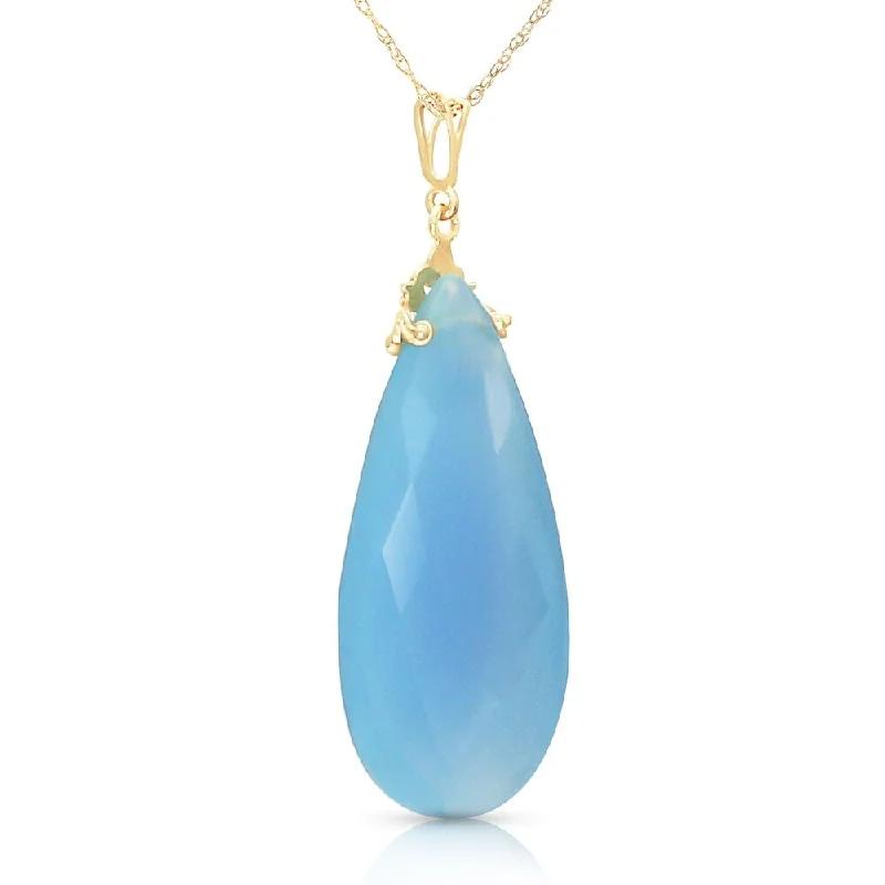 engraved silver pendant necklace with gemstone-14K Solid Gold Necklace with Briolette 31x16 mm Aqua Blue Chalcedony