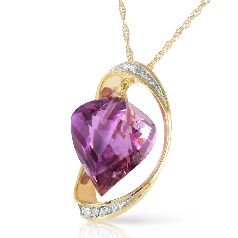 unique pendant necklace with family engraving-14K Solid Gold Necklace with Natural Twisted Briolette Amethyst & Diamonds