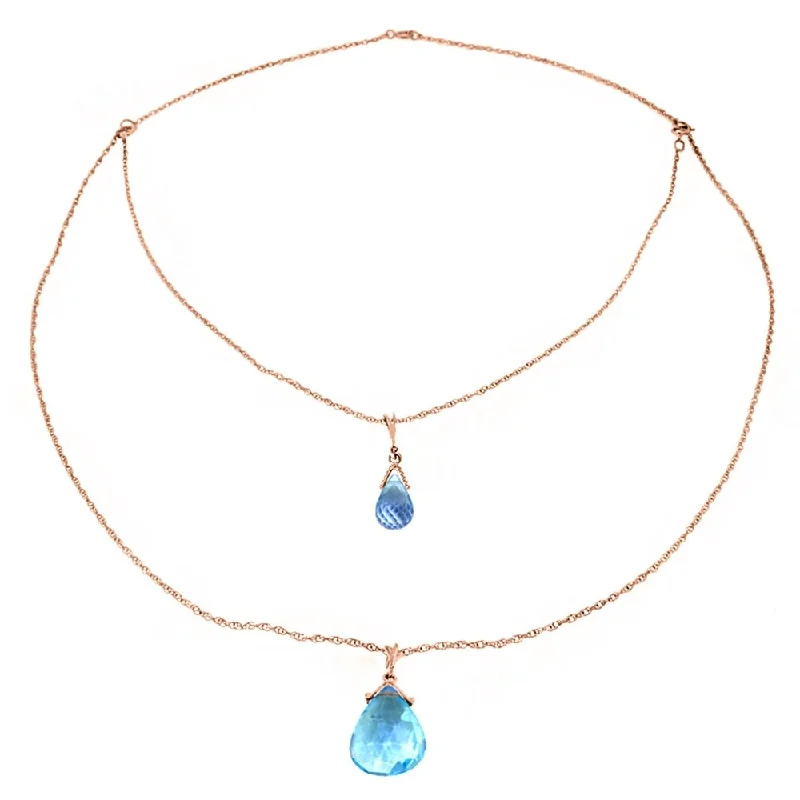 silver pendant necklace with engraved quote for her-14K Solid Rose Gold Front and Back Drop Necklace with Briolette Blue Topaz