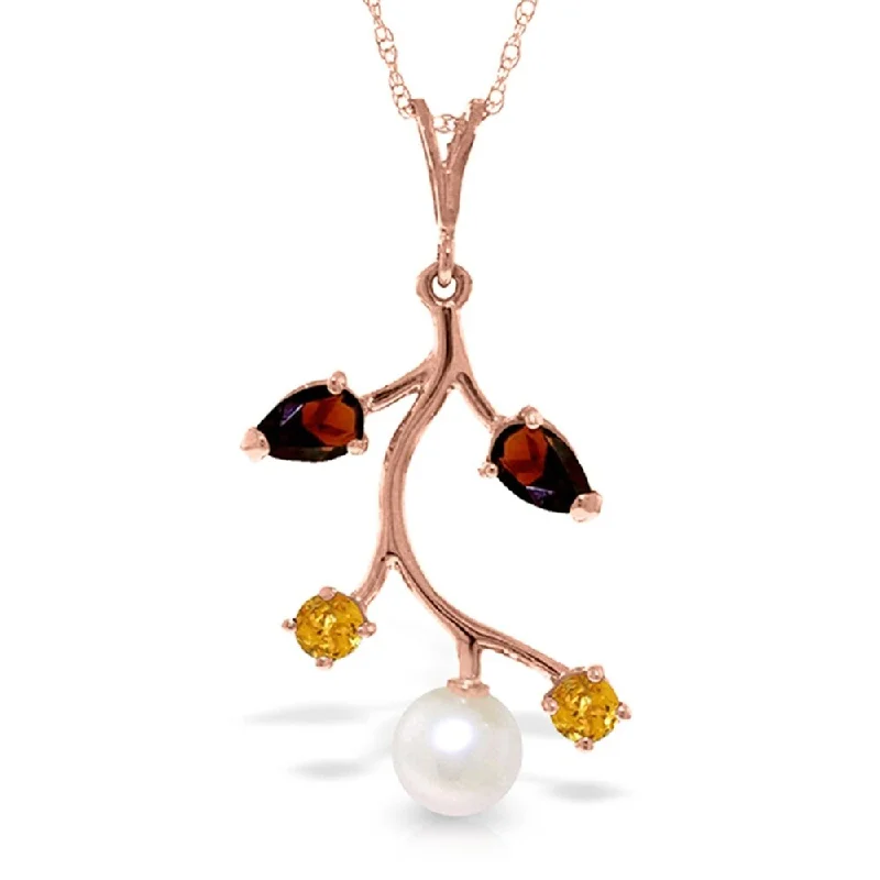 custom pendant necklace for her with heart-shaped charm-14K Solid Rose Gold Necklace with Garnets, Citrines & pearl