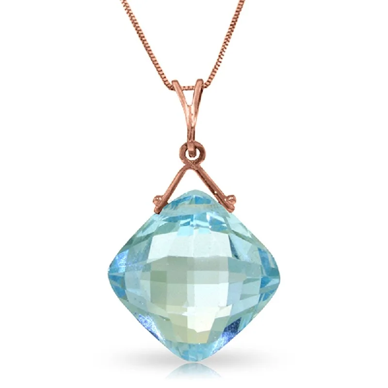 personalized gold pendant necklace for mom with gemstone-14K Solid Rose Gold Necklace with Natural Checkerboard Cut Blue Topaz