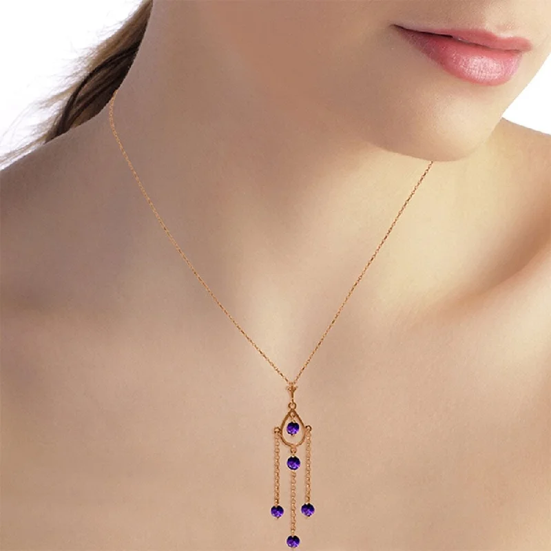 custom pendant necklace for girls with family engraving-14K Solid Rose Gold Necklace with Natural Purple Amethyst