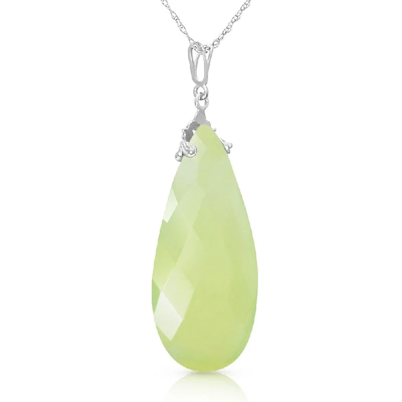 silver pendant necklace with custom engraving for boyfriend-14K Solid White Gold Necklace with Briolette 31x16 mm Prehnite Color Chalcedony