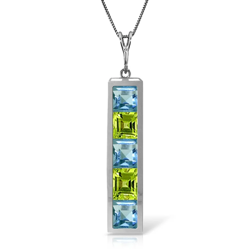 silver pendant necklace for her with engraved name-2.25 Carat 14K Solid Gold Topaz Linings Blue Topaz Peridot Necklace