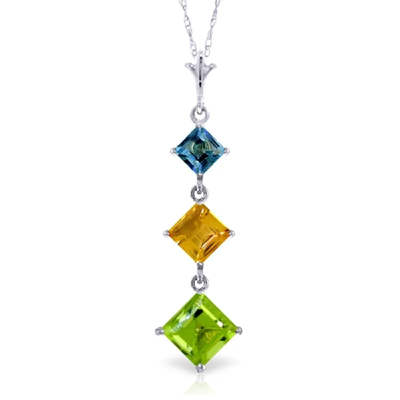 silver heart-shaped pendant necklace for anniversary gift-2.4 Carat 14K White Gold Necklace Blue Topaz, Citrine Peridot