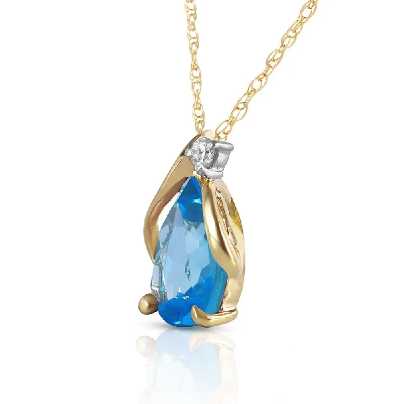 silver pendant necklace for him with special engraving-2.53 Carat 14K Solid Gold Necklace Diamond Blue Topaz