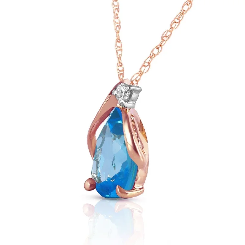 silver crystal heart pendant necklace for couples-2.53 Carat 14K Solid Rose Gold Necklace Diamond Blue Topaz