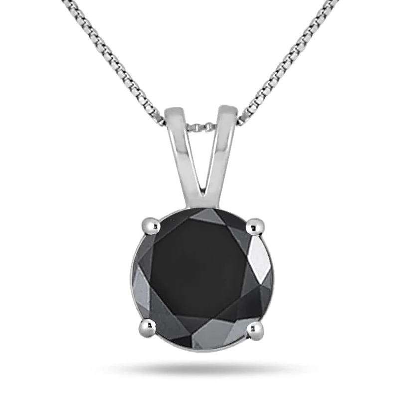 gold pendant necklace for girlfriend with initials engraving-2 Carat Round Black Diamond Solitaire Pendant in 14K White Gold