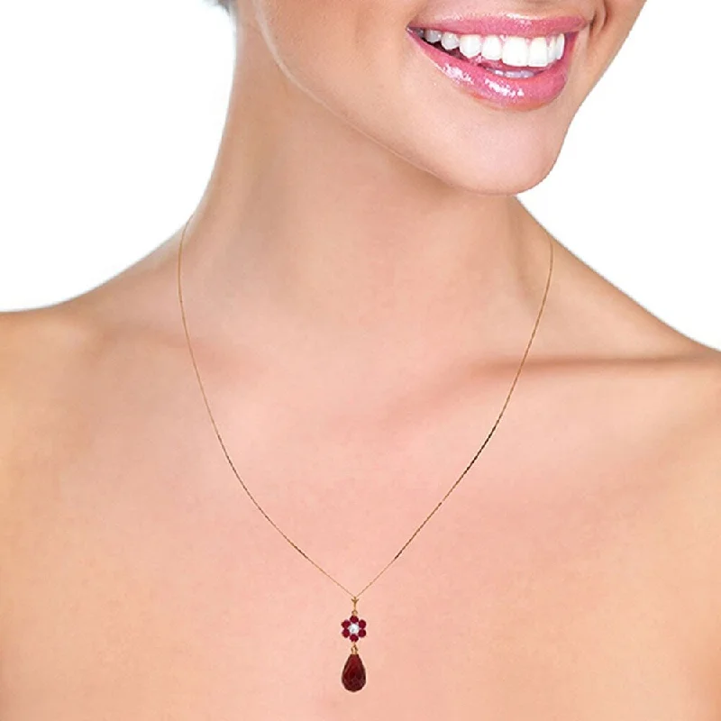 silver pendant necklace for best friend with initials-3.83 CTW 14K Solid Rose Gold Necklace Natural Ruby Diamond