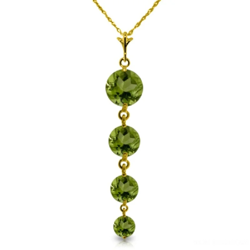 silver pendant necklace for family with personalized engraving-3.9 Carat 14K Gold Crossing The Bar Peridot Necklace