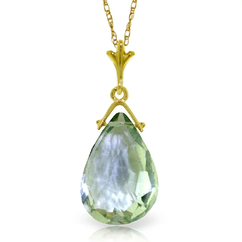 silver pendant necklace with family names for anniversary-5.1 Carat 14K Gold Necklace Briolette Green Amethyst