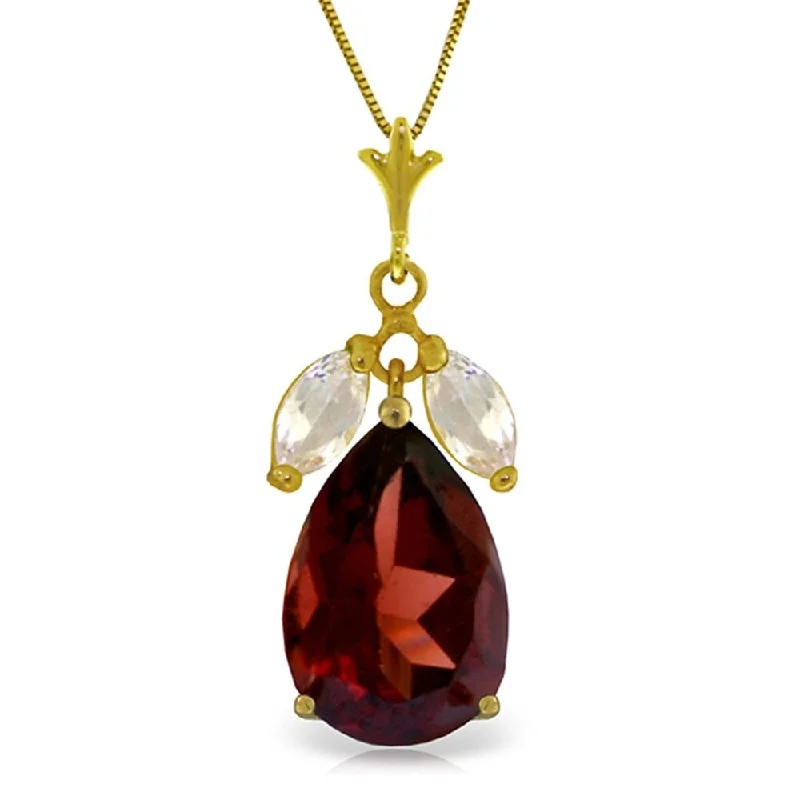 personalized crystal pendant necklace for mother’s day-6.5 Carat 14K Gold Necklace Garnet White Topaz