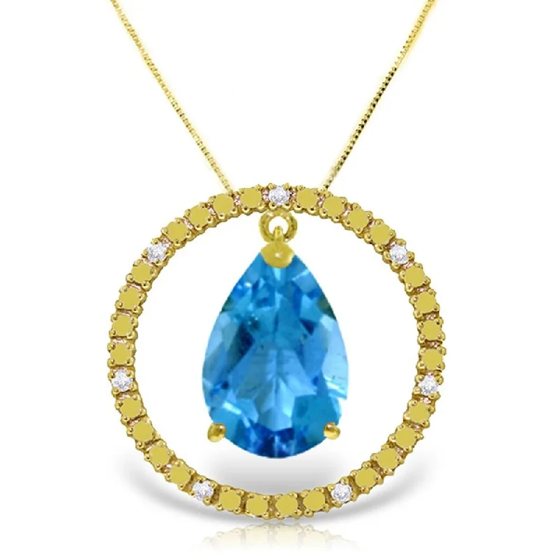 custom pendant necklace with meaningful engraving for best friend-6.6 Carat 14K Gold Diamond Blue Topaz Circle of Love Necklace