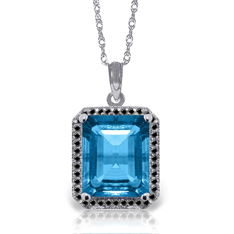 engraved silver pendant necklace for mom with names-7.80 Carat 14K Solid Gold Necklace w/ Black Diamonds & Blue Topaz