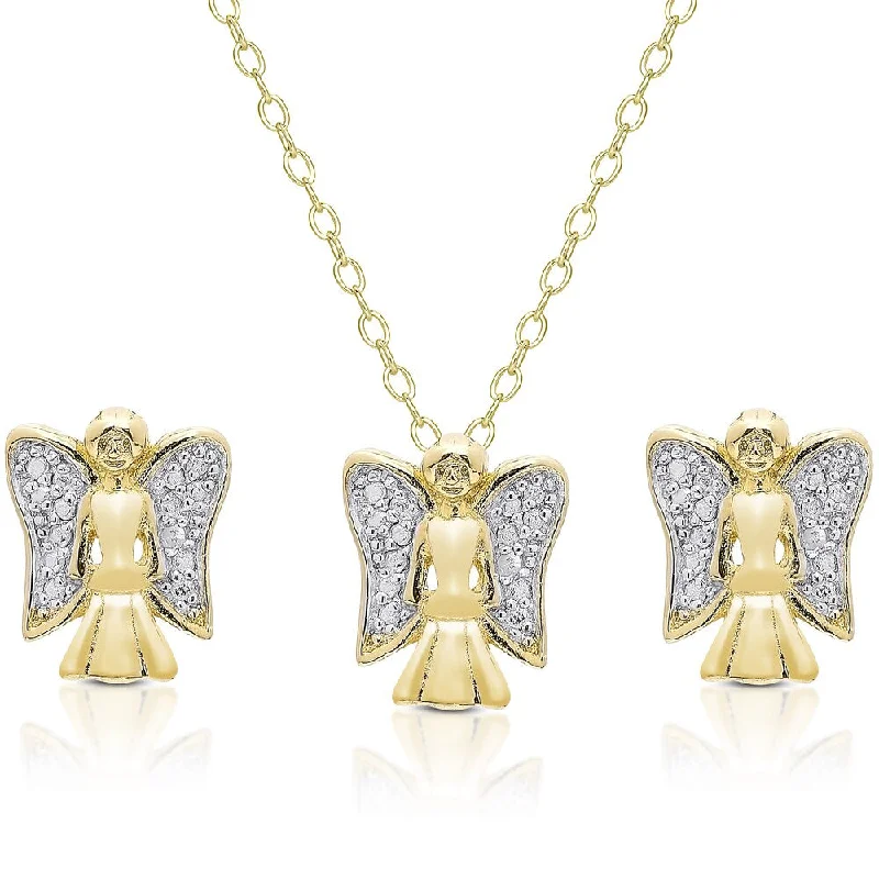 unique pendant necklace with family engraving-Diamond Accent Holiday Angel Jewelry Set