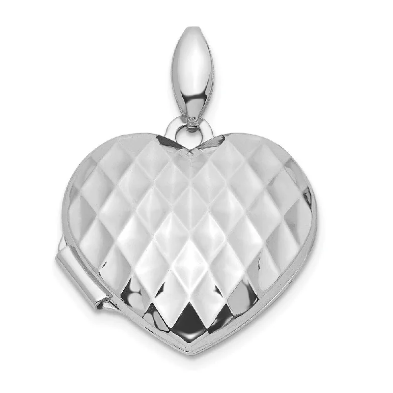 silver pendant necklace for her with engraved name-Diamond2Deal 14K White Gold Quilted Texture 18mm Heart Locket (W- 19 mm, L- 25.75 mm)