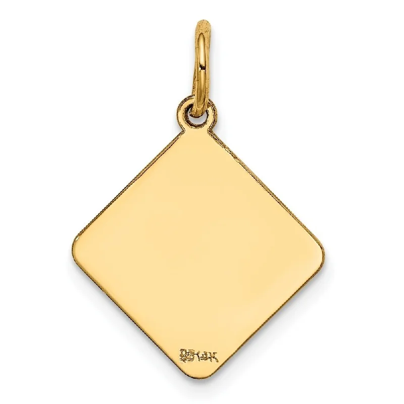 custom engraved charm pendant necklace with family names-Diamond2Deal 14K Yellow Gold Plain .018 Gauge Diamond-Shaped Engravable Disc Pendant (L- 20.5 mm, W- 15 mm)