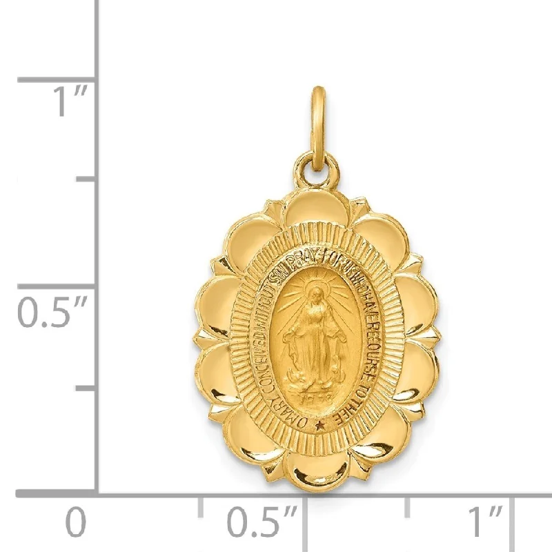 personalized crystal pendant necklace for her with message-Diamond2Deal 14K Yellow Gold Satin Small Fancy Oval Miraculous Medal (L- 25.75 mm, W- 15.75 mm)