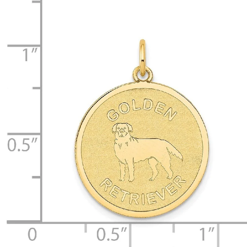 custom crystal charm pendant necklace for men-Diamond2Deal 14K Yellow Golden Retriever Disc Pendant (L- 26 mm, W- 20 mm)