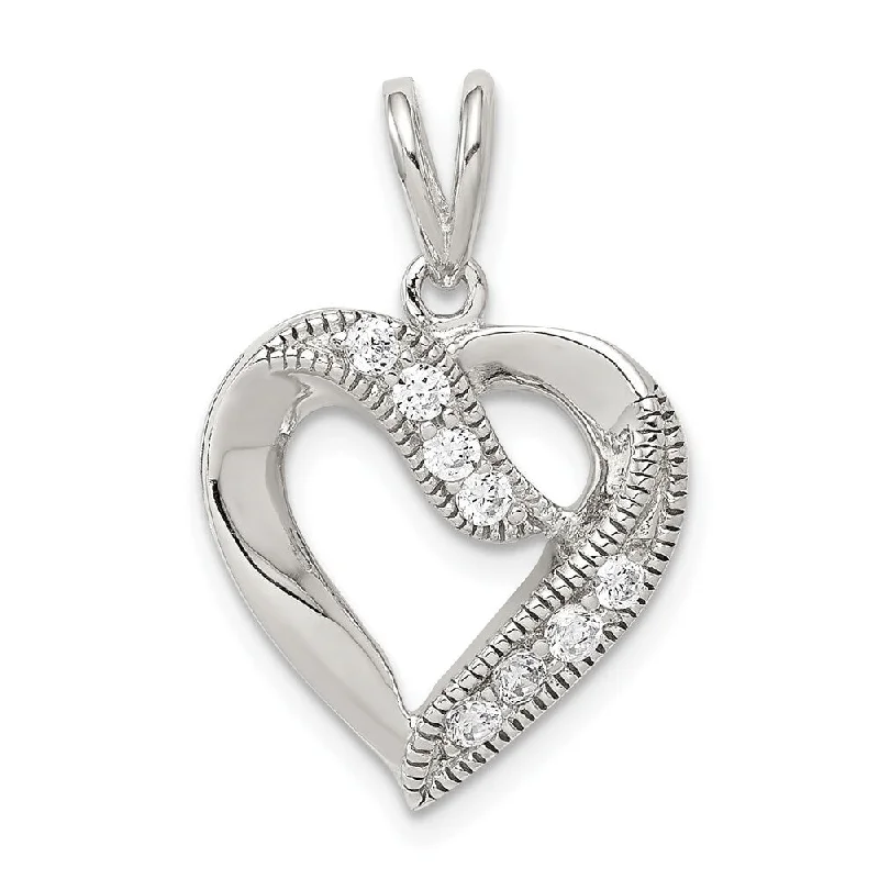 custom pendant necklace with engraving for father’s day-Diamond2Deal 925 Sterling Silver Cubic Zirconia Heart Pendant