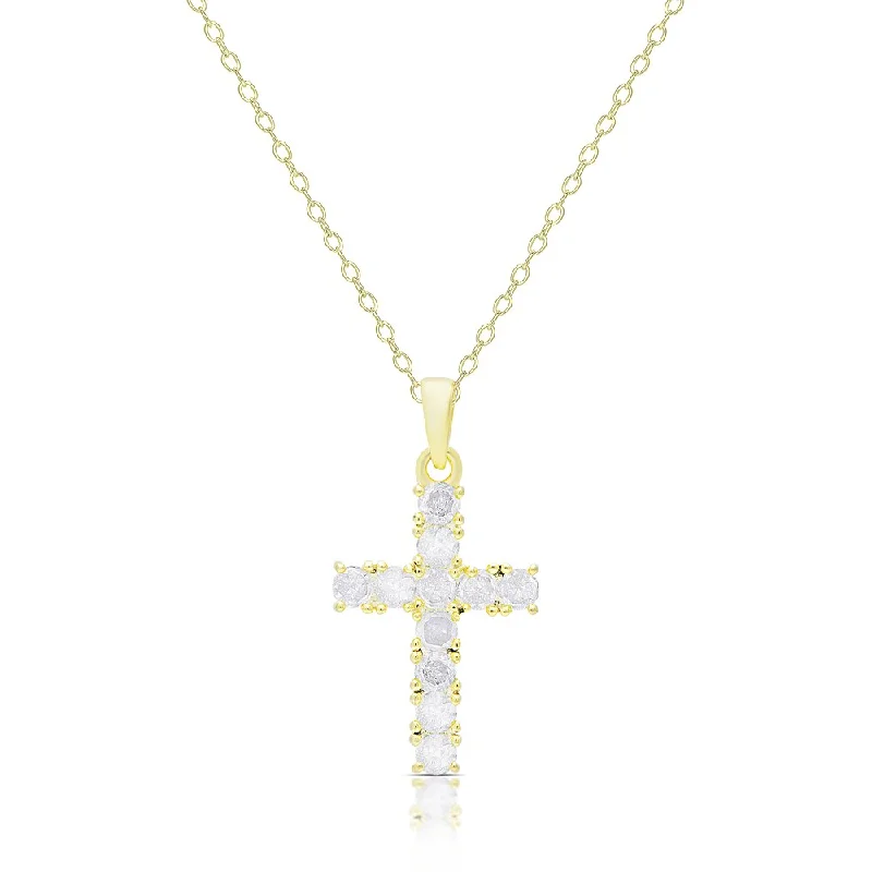 gold pendant necklace with message for husband-Finesque Gold Over Silver or Sterling Silver .60ct TDW Diamond Cross Necklace