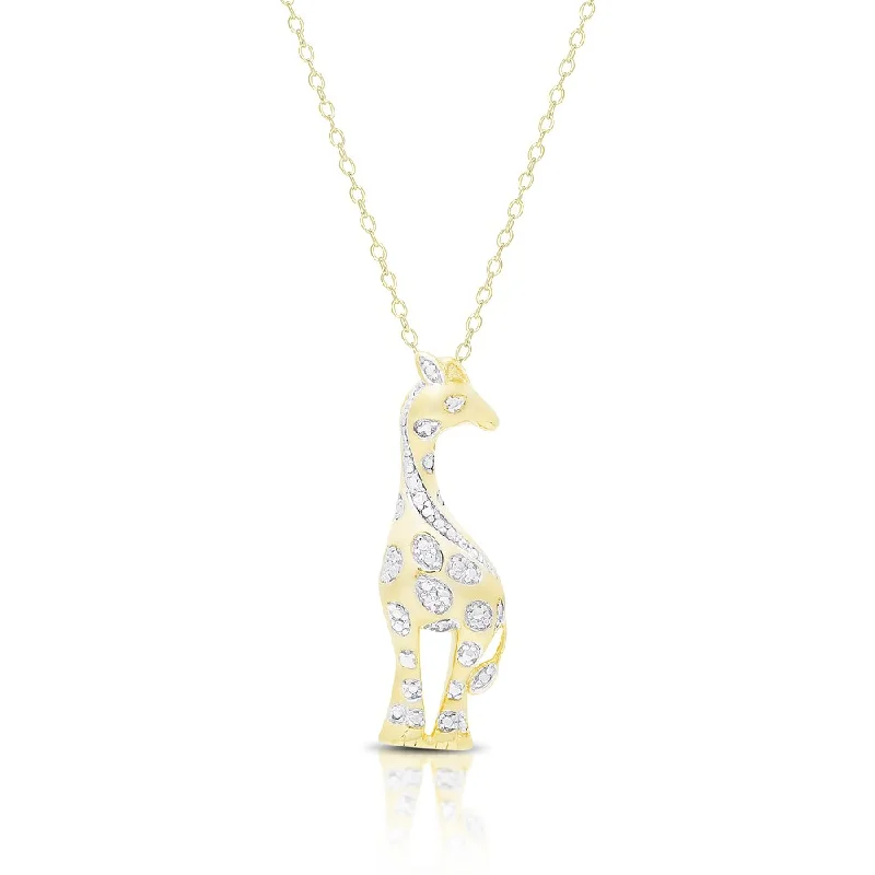 delicate silver chain with pendant for girls-Finesque Gold over Silver or Sterling Silver Diamond Accent Giraffe Necklace