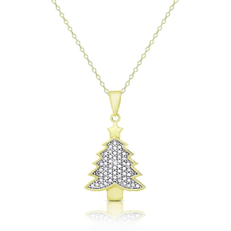 personalized letter pendant necklace with custom message-Finesque Gold Over Sterling Silver Diamond Accent Christmas Tree Necklace