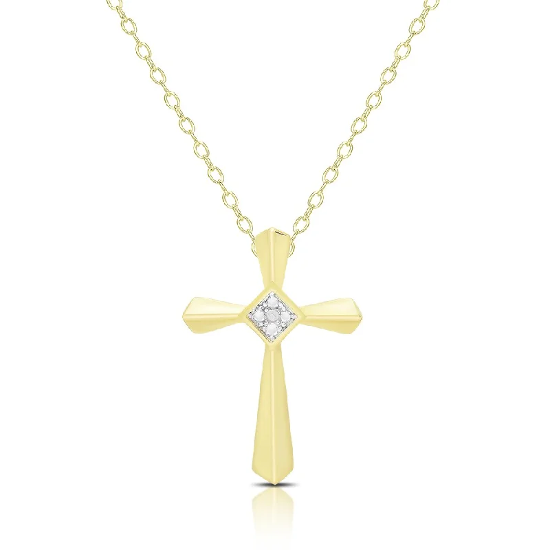 personalized pendant necklace with engraved initials for kids-Finesque Gold Overlay Diamond Accent Cross Necklace