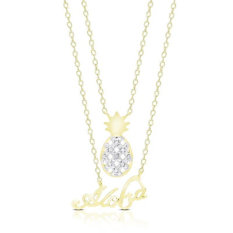 custom engraved crystal pendant necklace for him-Finesque Gold Overlay Diamond Accent Pineapple Aloha Hawaii Necklace