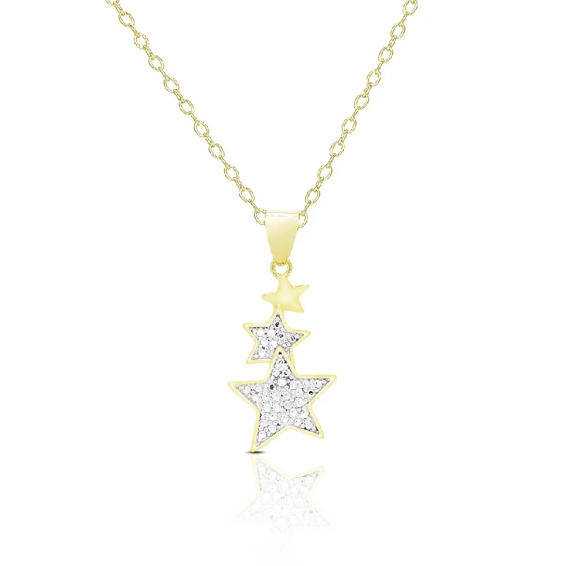 personalized pendant necklace with photo and initials for her-Finesque Gold Overlay Diamond Accent Stars Necklace