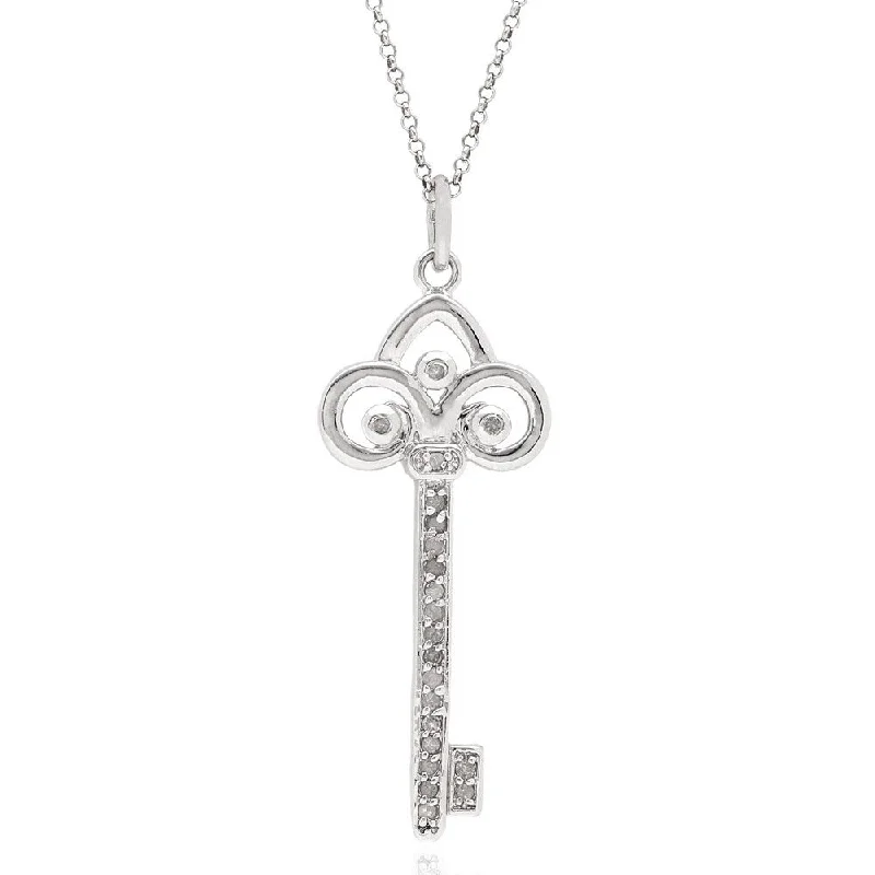 custom silver pendant necklace with photo engraving-Finesque Silver Diamond 1/5ct TDW Diamond Key Necklace (I-J, I2-I3)