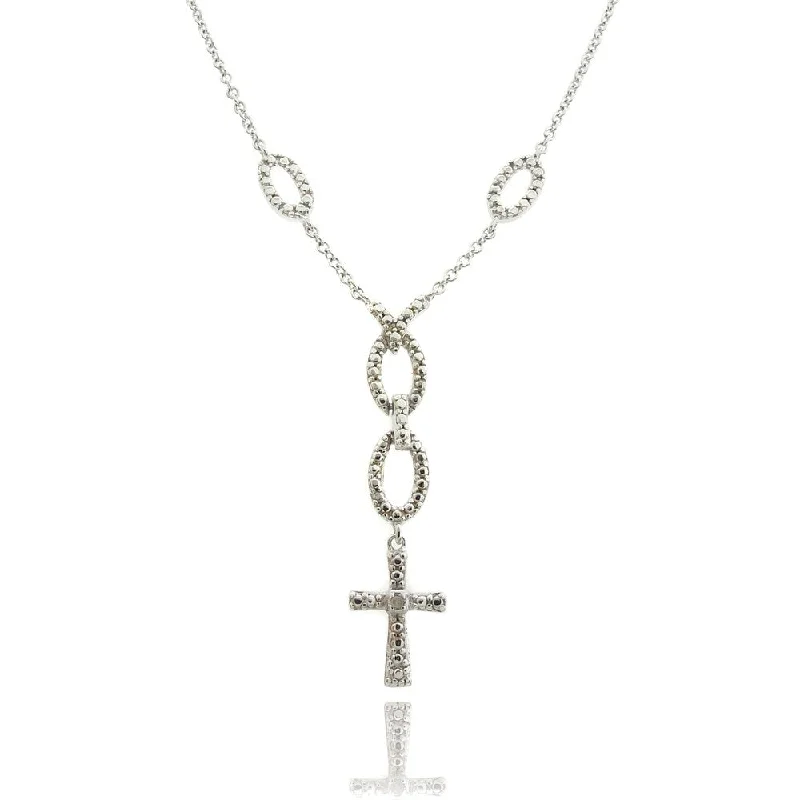 custom pendant necklace with meaningful engraving for best friend-Finesque Silver Overlay Diamond Accent Cross Necklace (I-J, I2-I3)