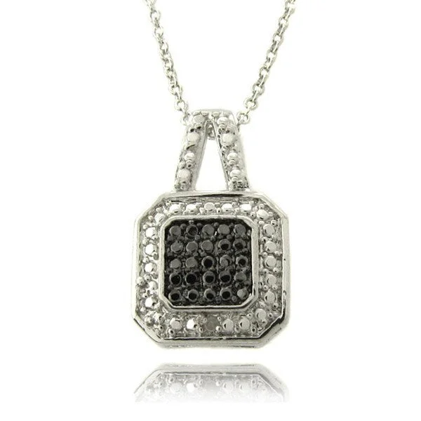 custom pendant necklace with gemstone engraving for friends-Finesque Silver Overlay Diamond Accent Square Necklace