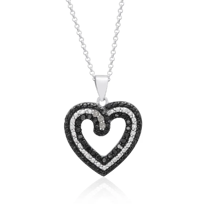 custom engraved pendant necklace for wedding anniversary-Finesque Sterling Silver 1/4ct TDW Black Diamond Heart Necklace