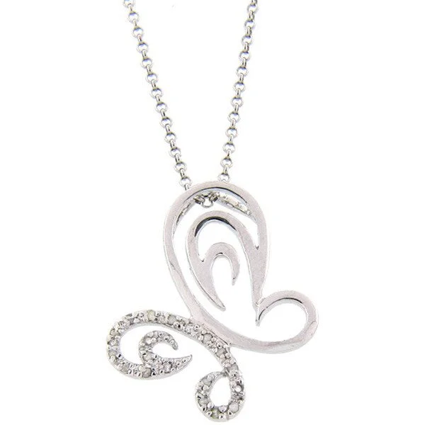 simple gold chain necklace with pendant-Finesque Sterling Silver 1/5ct TDW Diamond Butterfly Necklace (J-K, I3)