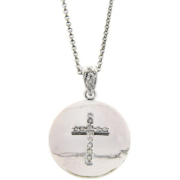 personalized pendant necklace for wife with date engraving-Finesque Sterling Silver 1/8ct TDW Diamond Cross Necklace (J-K, I3)