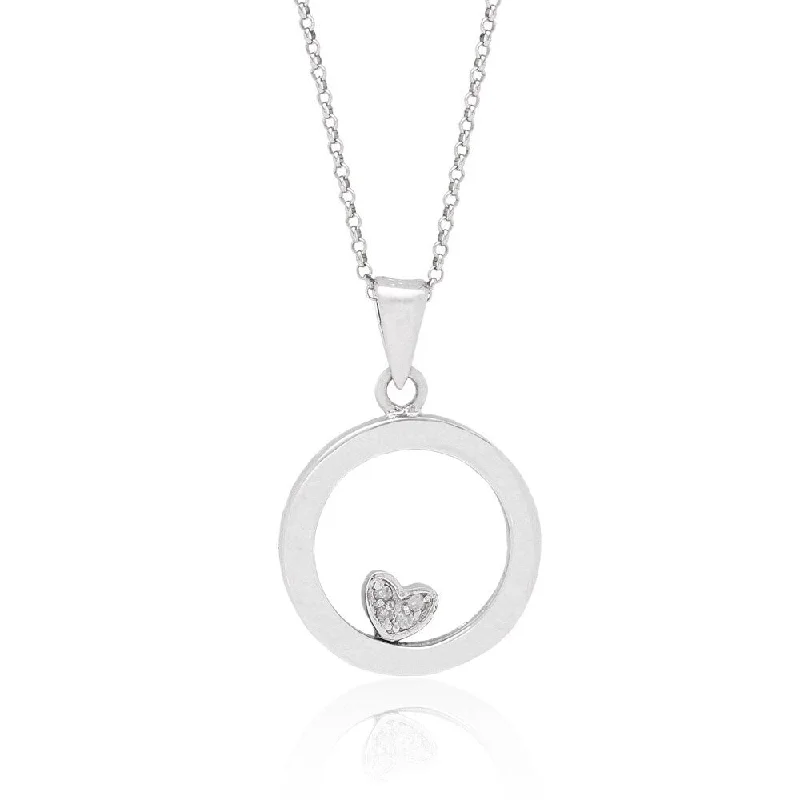 silver pendant necklace for wedding with custom engraving-Finesque Sterling Silver Diamond Accent Floating Heart Necklace