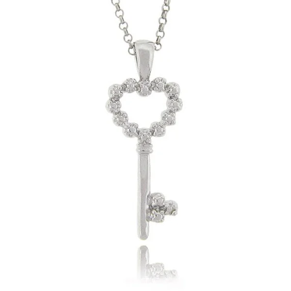 silver custom nameplate pendant necklace for women-Finesque Sterling Silver Diamond Accent Heart Key Necklace (J-K, I3)