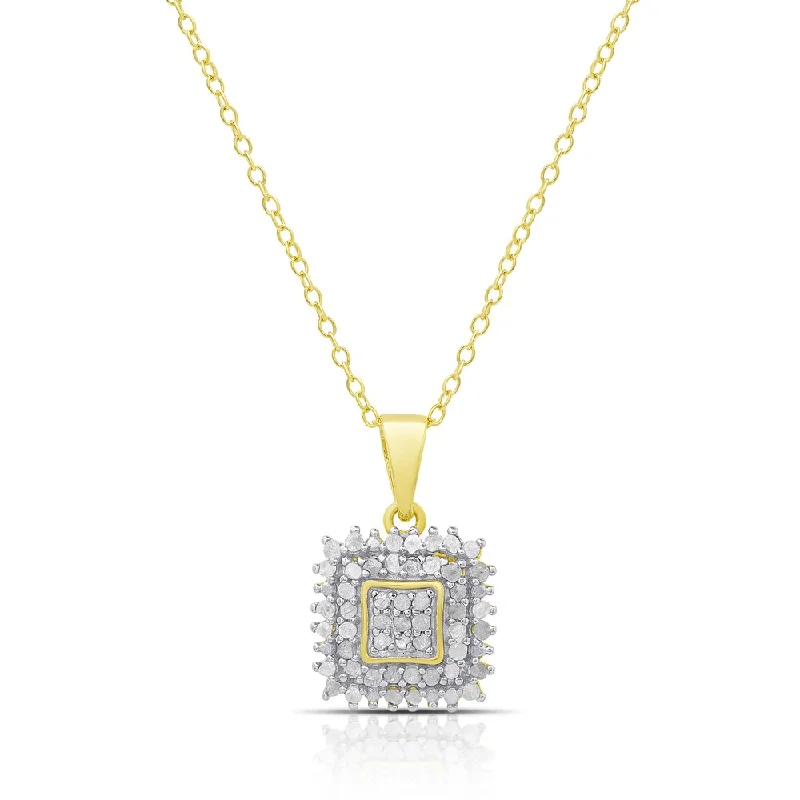 silver pendant necklace for him with special engraving-Finesque Sterling Silver or Gold over Silver 0.53ct TDW Diamond Square Necklace (I-J, I2-I3)