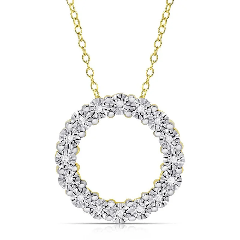 personalized pendant necklace with engraving for best friend-Finesque Sterling Silver or Gold over Silver 1/10ct TDW Diamond Miracle Plate Circle Necklace