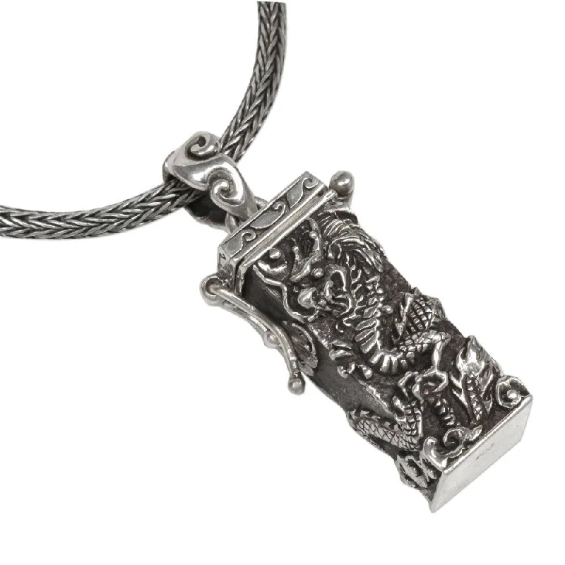 silver pendant necklace for couples with personalized engraving-Handmade Secret Dragon Sterling Silver Necklace (Indonesia) - 7'6" x 9'6" - 7'6" x 9'6"